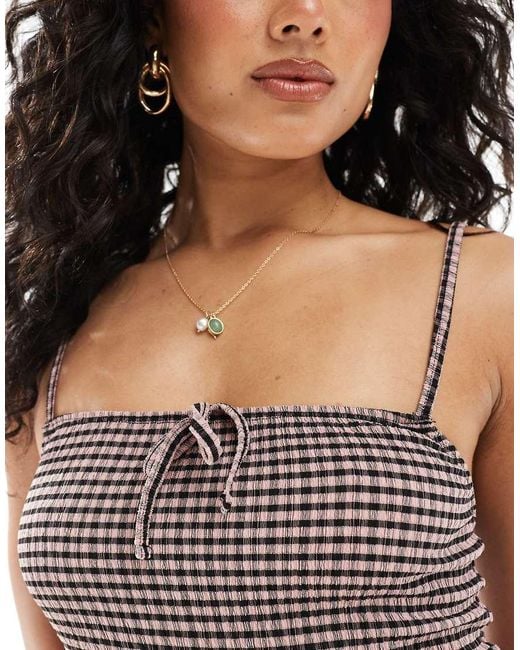 Miss Selfridge Purple Crinkle Gingham Frill Top