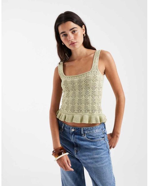 New Look Green Knitted Square Neck Singlet