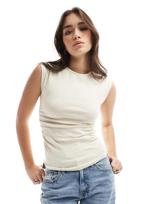 Stradivarius Top Met Korte Mouwen En Rimpeleffect in het White