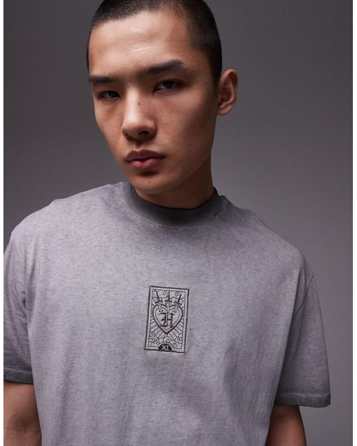 T-shirt oversize avec broderie carte à jouer - délavé Topman pour homme en coloris Gray