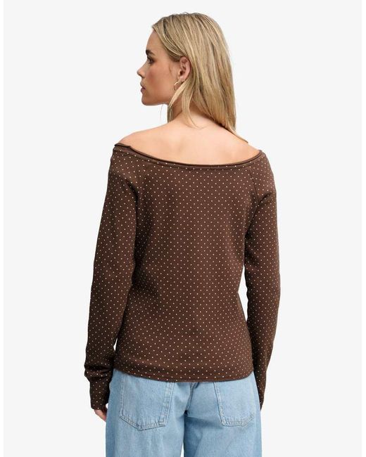 Superdry Brown Bardot Off Shoulder Top