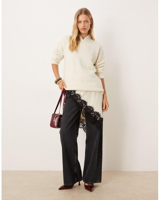Pretty Lavish Natural Boucle High V-neck Jumper