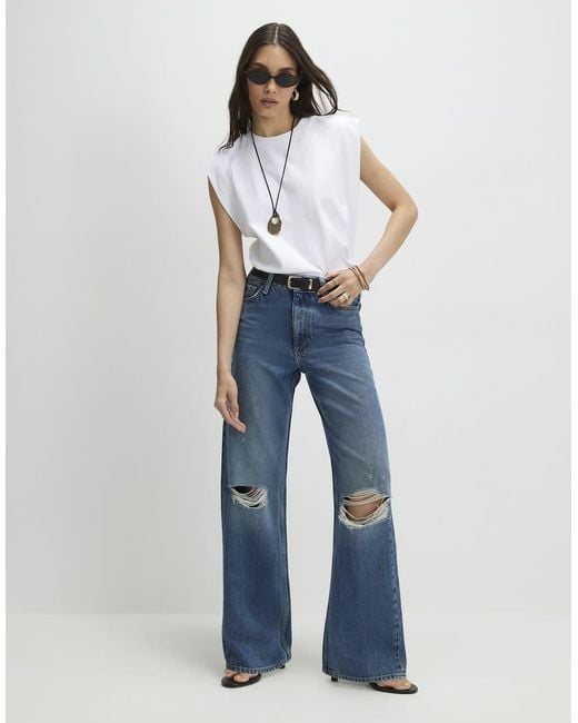 River Island Blue Ripped Relaxed Straight Jeans