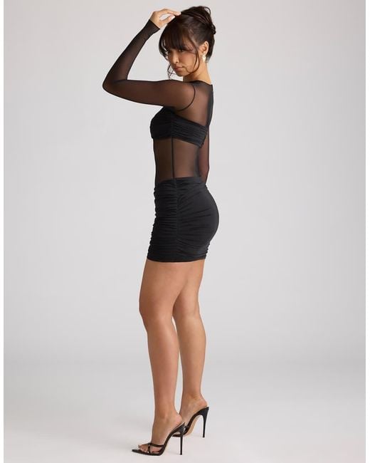 Oh Polly Black Sheer Long Sleeve Panelled Mini Dress