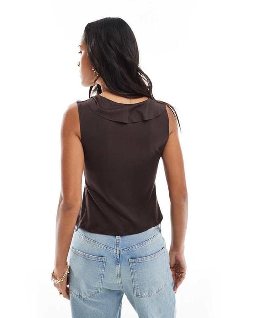 Miss Selfridge Black Ruffle Tie Front Sleeveless Top