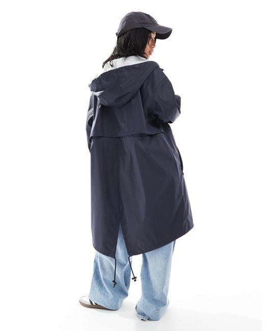 ASOS Blue Asos Design Petite Contrast Detail Rubberised Rain Parka