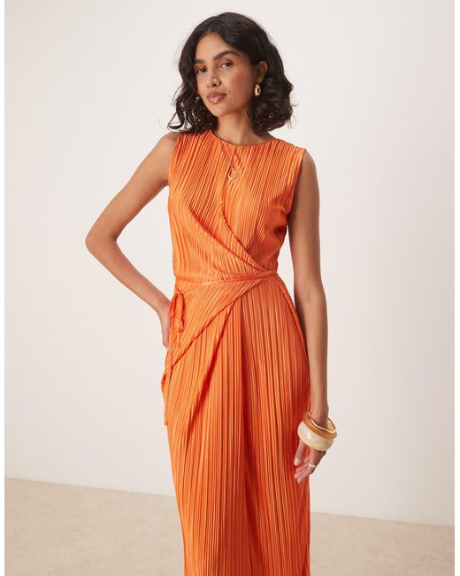 ASOS Orange – ärmelloses, plissiertes maxi-wickelkleid