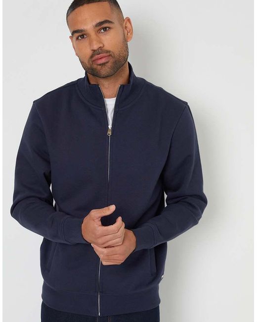 Threadbare Blue Funnel Neck Zip Through Sweatshirt for men