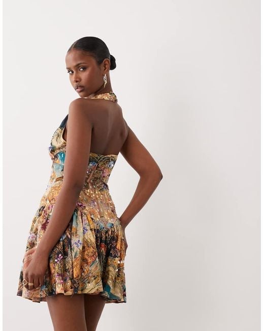 ASOS Brown Embellished Halter Neck Mini Dress