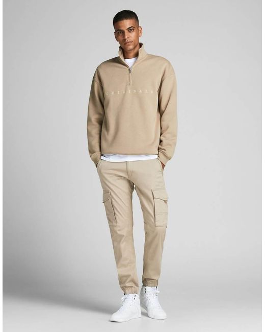 Jack & Jones Natural Paul Jersey Tapered Cargo Pant for men