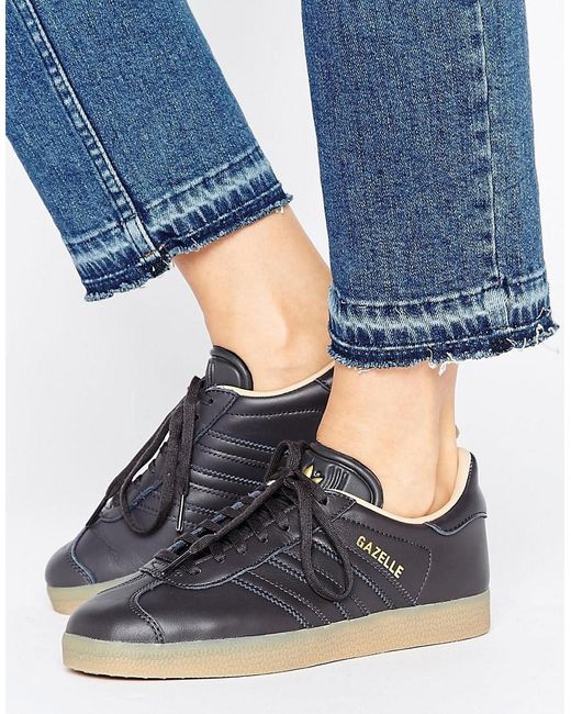 Adidas Originals Black Leather Gazelle Sneakers With Gum Sole