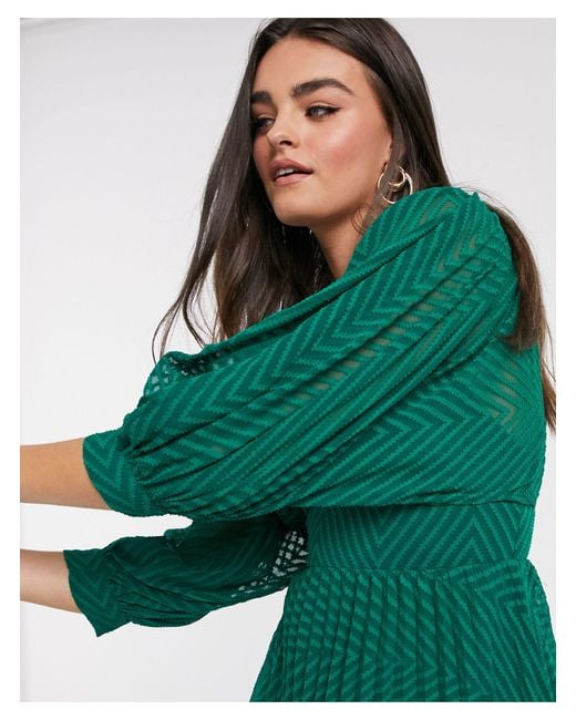 asos design pleated batwing midi dress in chevron dobby ASOS DESIGN pleated batwing midi dress in chevron dobby in white