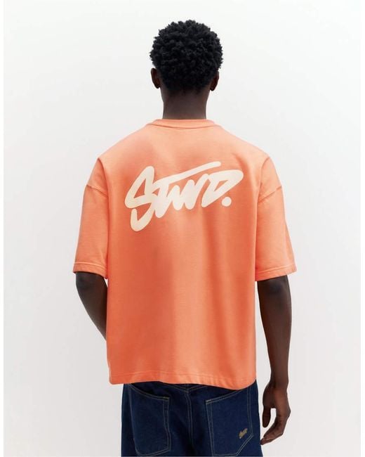 Pull&Bear Orange Stwd Logo Boxy Oversized T-Shirt for men