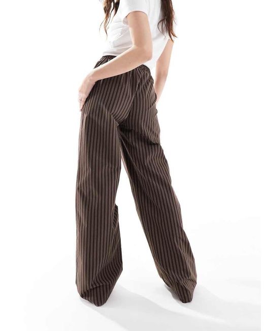 Pantalones Marrones A Rayas De Pernera Ancha De (Parte De Un Conjunto)-Marrón Threadbare de color White