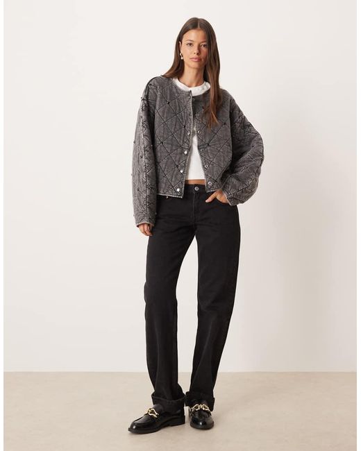 ASOS Gewatteerd Jack Met Versiering in het Gray