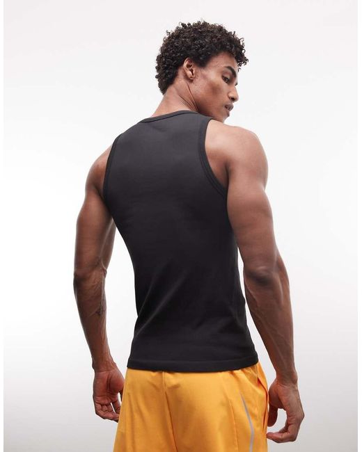 4505 Black Square Neck Slim Fit Seamless Rib Knit Training Tank Top for men