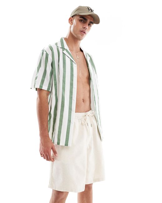Pull&Bear White Textured Drawstring Short Co-Ord for men