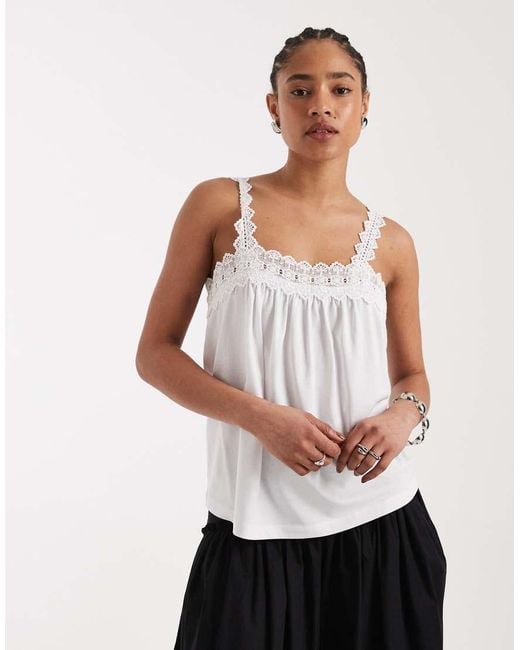 New Look White Square Neck Lace Trim Cami