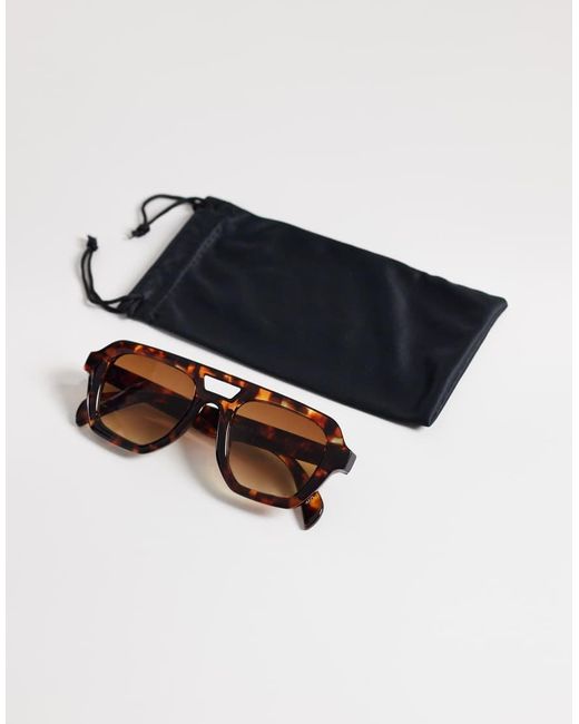 ASOS Natural Angular Aviator Sunglasses