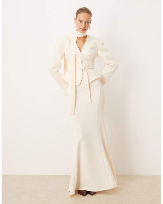ASOS Getailleerde Fishtail Maxi-Rok in het Natural