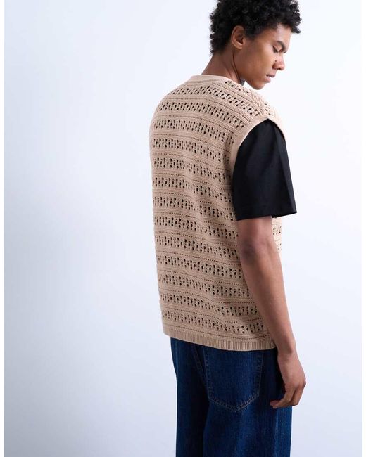 Topman Blue Relaxed Fit Button Through Knitted Tank for men