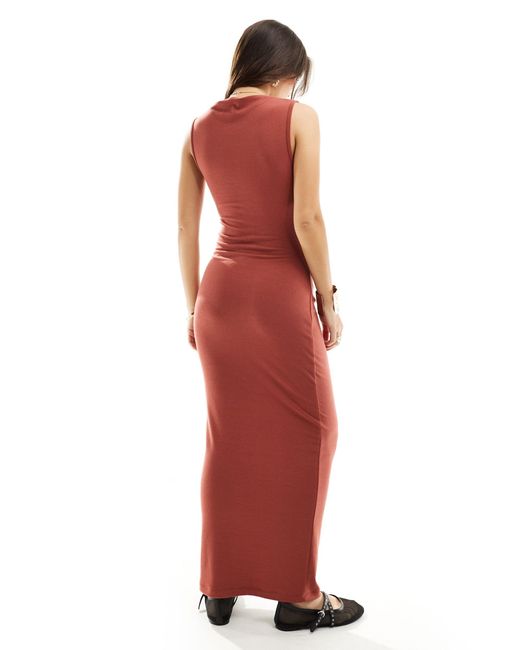 4th & Reckless Red Sleeveless Ruched High Neck Maxi Dress