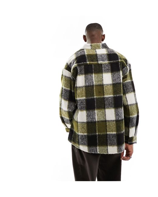 ASOS Green 90s Oversized Textured Wool Mix Check Shacket for men