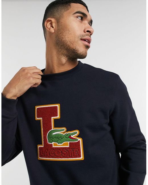 Lacoste – Bedrucktes Sweatshirt im College-Stil in Black für Herren