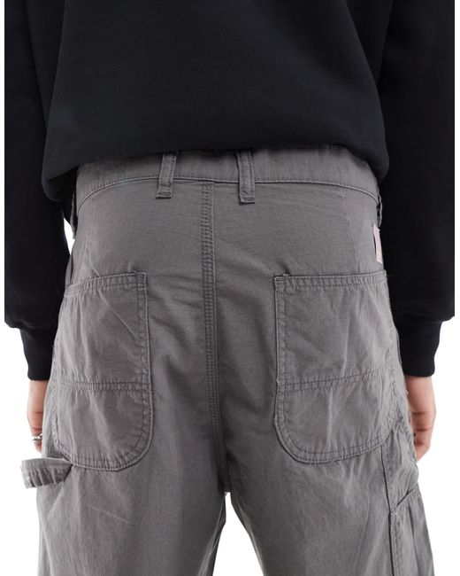 Jack & Jones Gray Ripstop Baggy Fit Carpenter Trouser for men