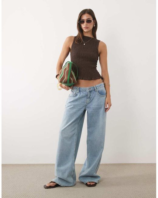 ASOS Brown Linen Blend Shirred Tank Top