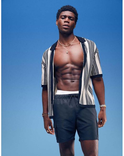 Pantaloncini Da Bagno Di Media Lunghezza Neri Con Tasche Cargo di ASOS in Blue da Uomo