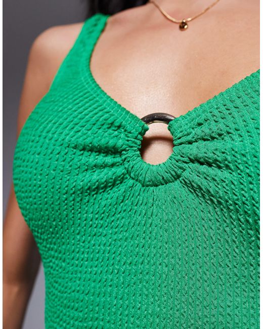 South Beach Green Crinkle Ring Front Swimsuit