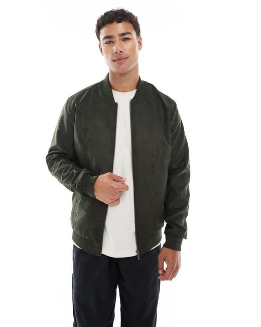 Only & Sons Green Faux Suede Bomber for men
