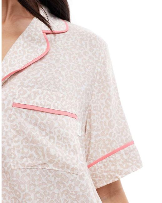 DKNY White Breezing Through Short Sleeve Notch Top & Boxer Sleep Set