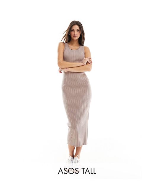 Asos design tall - robe débardeur longueur mollet en maille - taupe ASOS en coloris White