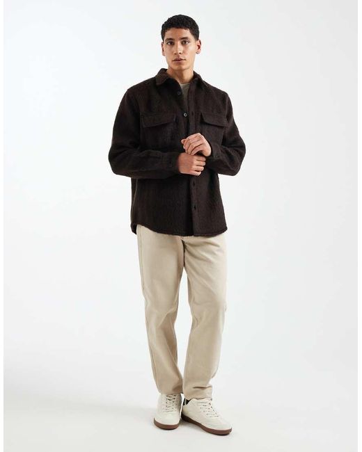 ASOS Black Brushed Wool Look Overshirt for men