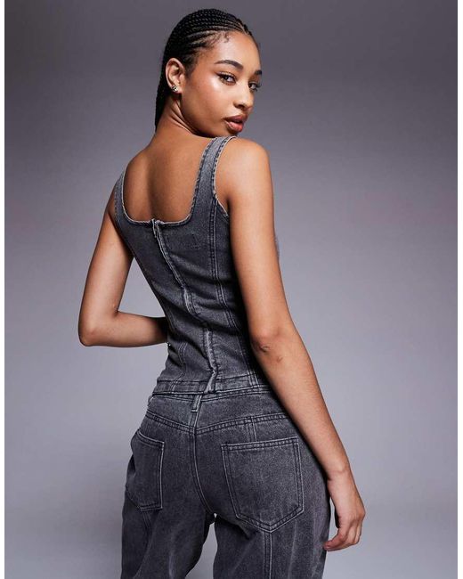 Liquor N Poker Blue Denim Corset Co-Ord With Buckle Detail