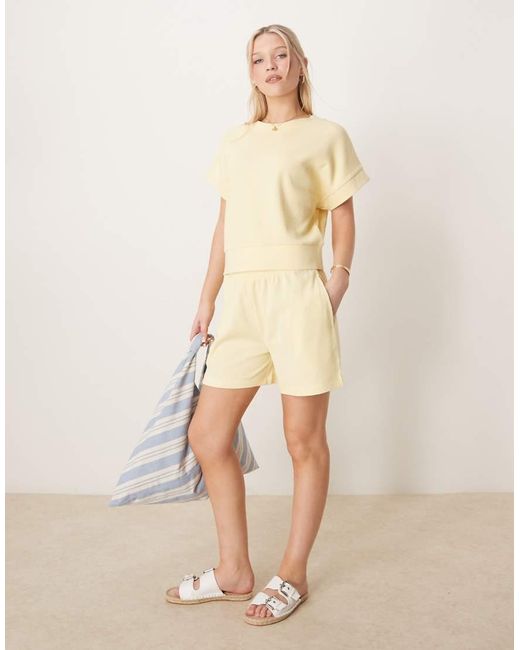 ASOS T-Shirt Met Wafelstructuur En Grofgeribbelde Zoom in het Natural