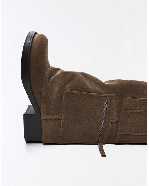 Bershka Brown Pockets Trouser-Flat Boots