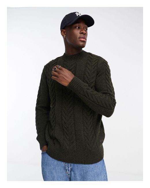 Barbour Essential Cable Knit Crewneck Jumper in Black for Men