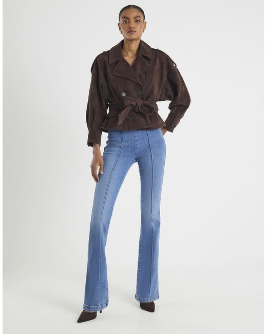 River Island Blue High Rise Pull On Flared Jeans
