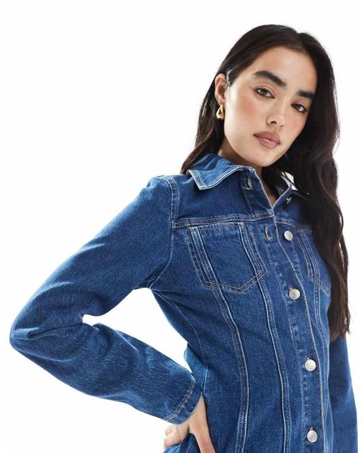 ASOS Blue Denim Mini Shirt Dress With Seam And Pocket Detail
