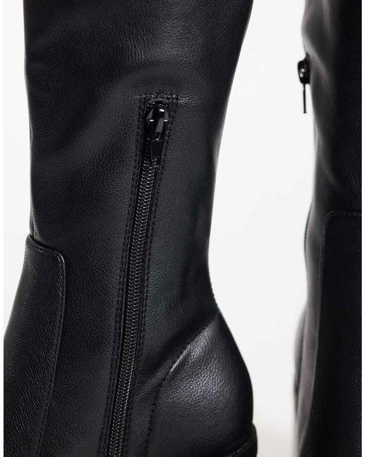 ASOS Black Charlene Block Heel Stretch Sock Knee Boots