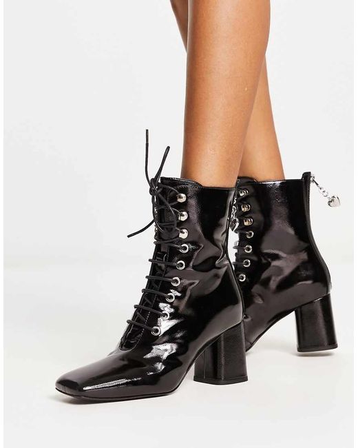 Love Moschino Lace Up Boots With Zip Back in Black Lyst UK