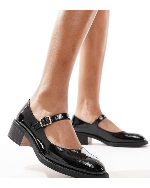 London Rebel Brown London Rebel Becca Wide Fit Chunky Patent Mary Jane