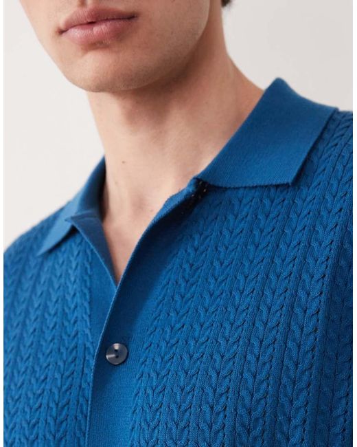 South Beach Blue Button-down Knit Shirt for men