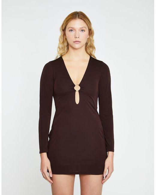 Glamorous Brown Deep V-Neck Mini-Dress