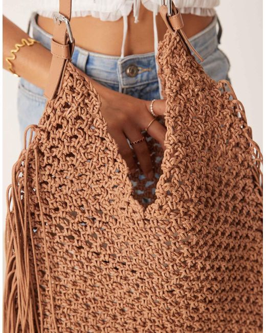 ASOS Brown Premium Hand Woven Macrame Tote