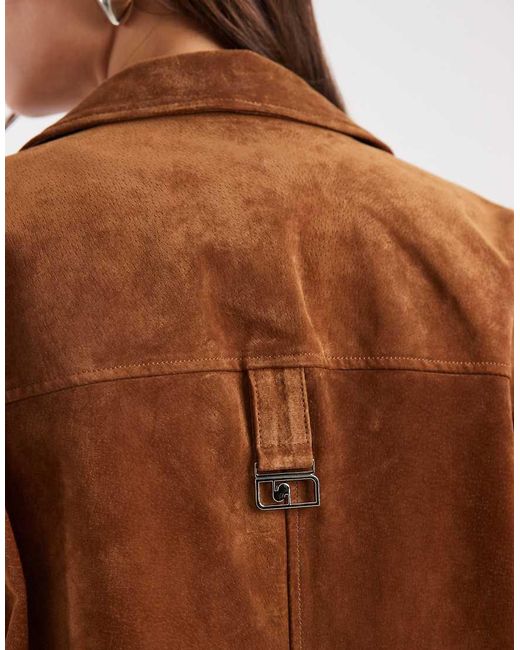 laagam Brown Maira Real Suede Long Jacket