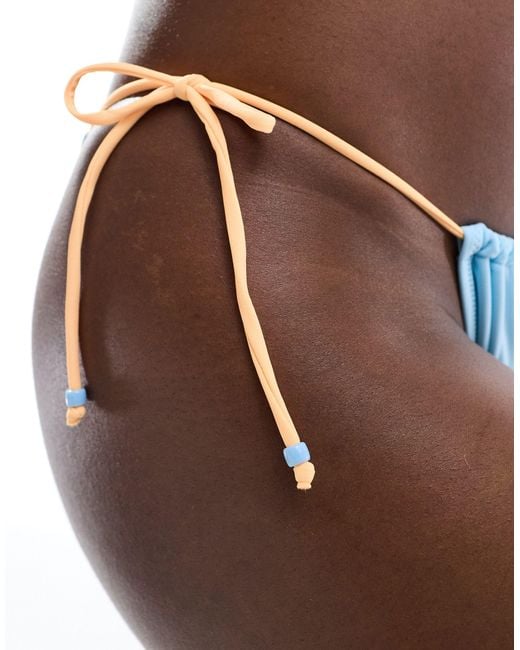 Miss Selfridge Blue Contrast Strap Tie Side Bikini Bottom With Beads